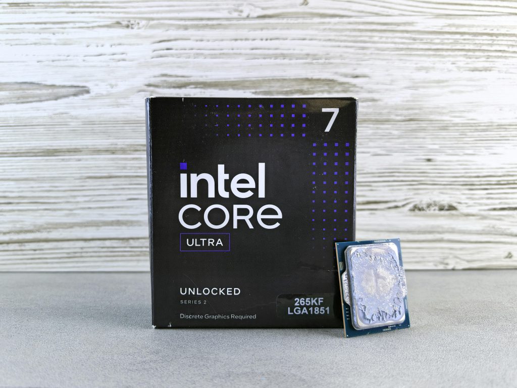 Intel Core Ultra CPU with packaging box, highlighting its high-performance capabilities.